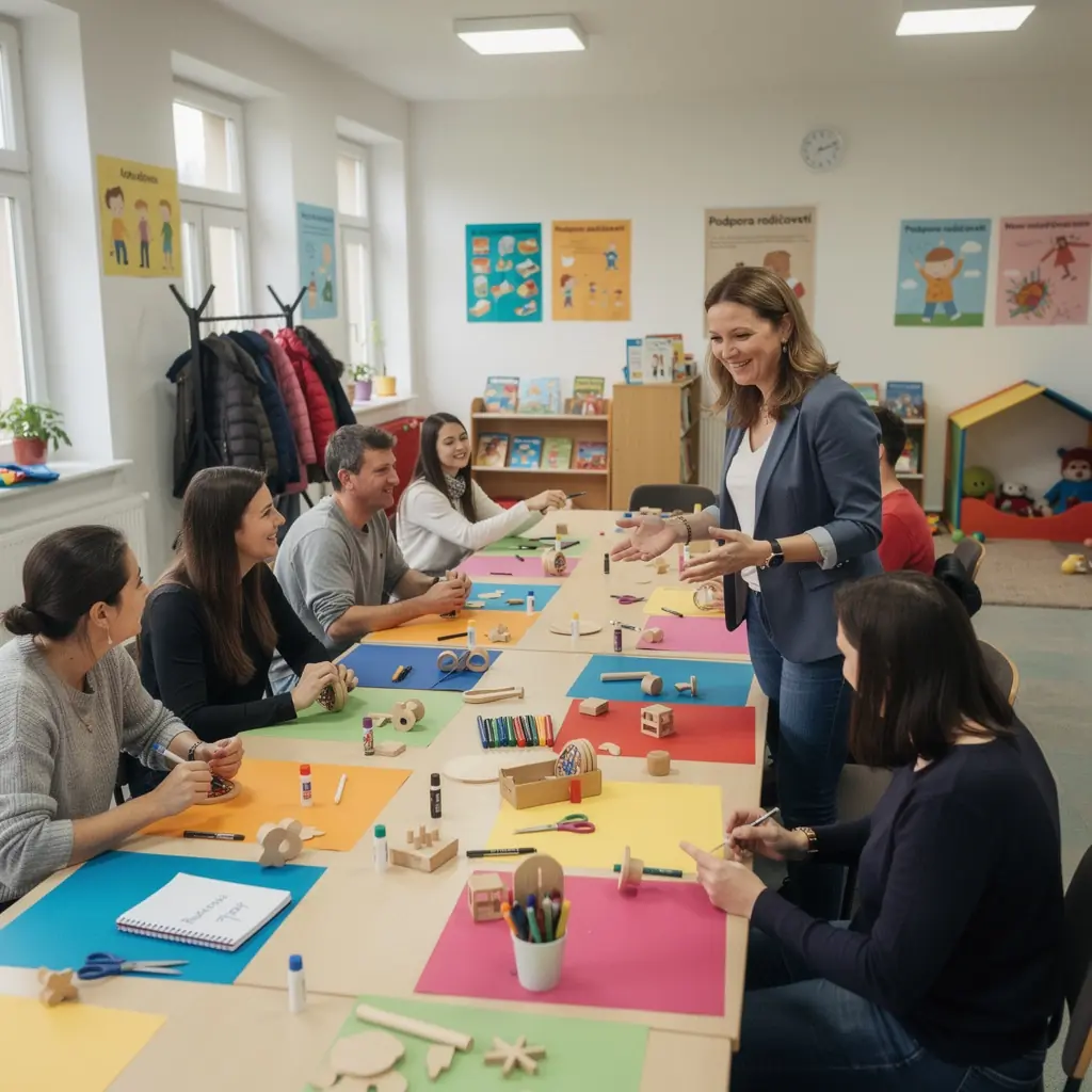 Maminka pomáhá dceři s domácím úkolem u pracovního stolu.